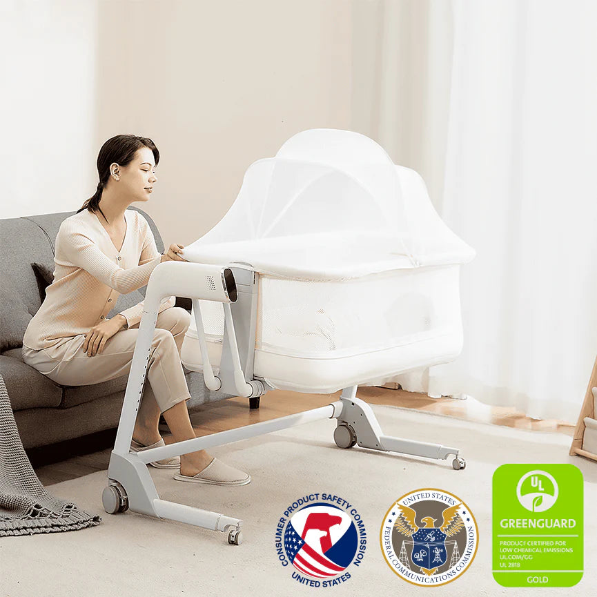 Maydolly Smart Baby Bassinet with Cry Detection | Auto-Rocking | White Noise Sleep Soother for Newborns