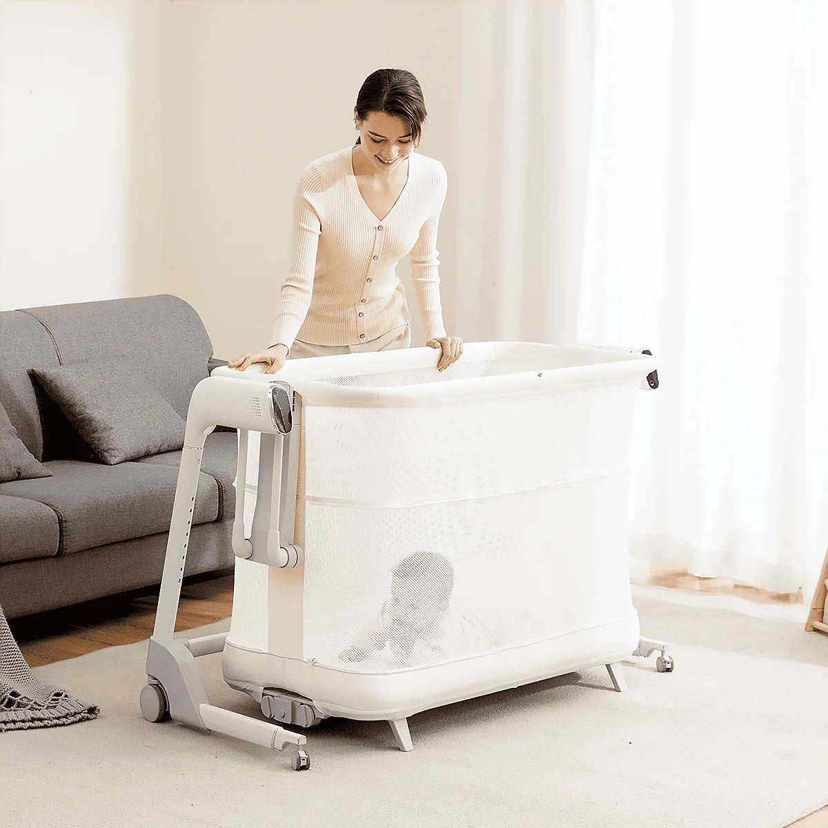 Maydolly Smart Baby Bassinet with Cry Detection | Auto-Rocking | White Noise Sleep Soother for Newborns